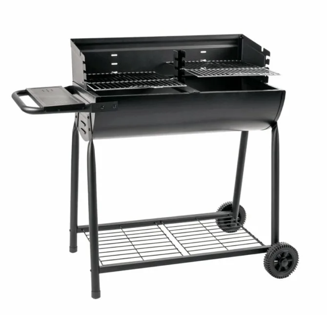 Мангал на колёсах с двумя хромированными решётками-гриль